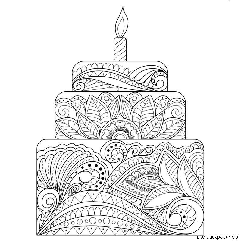 Раскраска торт на день рождения 😻 распечатать бесплатно